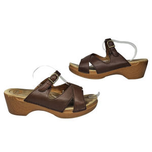 Dansko 41 10.5 11 Brown Strappy Chunky Sandals Buckle Peep Toe Mule Platform